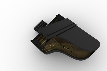 Black piano on white background