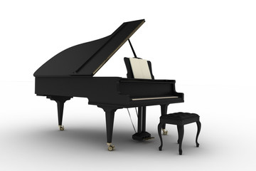 Black piano on white background