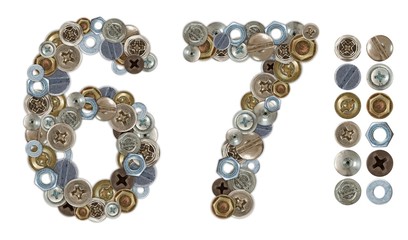 Numbers 6 and 7 made of various screw heads