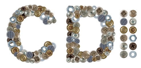 Characters C and D made of nuts and bolts head