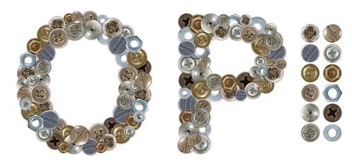 Characters O and P made of nuts and bolts head