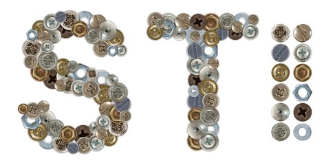 Characters S and T made of nuts and bolts head