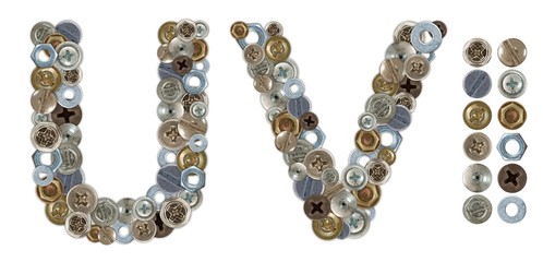 Characters U and V made of nuts and bolts head