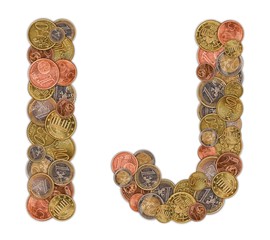 Characters I and J made of Euro coins