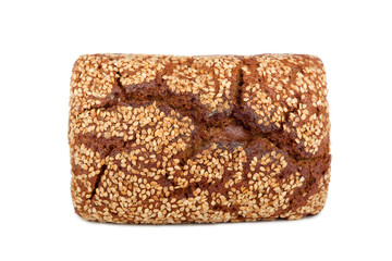 Baked rye bread with linseeds on the white isolated background