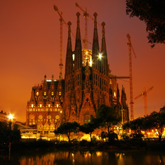 Naklejka premium Color toned night image of Sagrada Familia