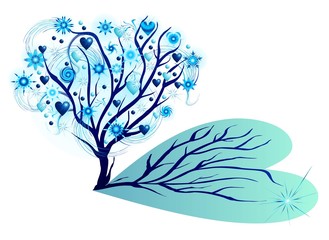 winter tree with stars and hearts