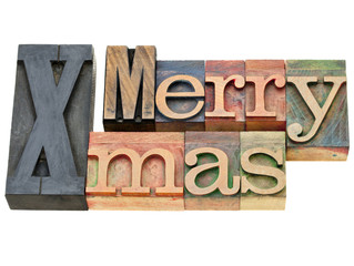 Merry Xmas in letterpress type