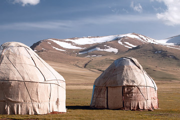 real shepherd yurt in kyrgyzstan Tien Shan mountain, Son Kul lak