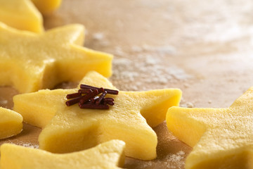 Unbaked star-shaped cookies with chocolate sprinkles