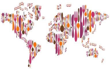 World made with cutlery colors silhouettes