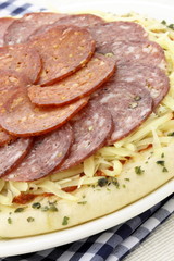 raw salami and pepperoni pizza