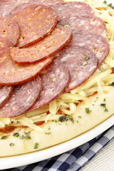 raw salami and pepperoni pizza