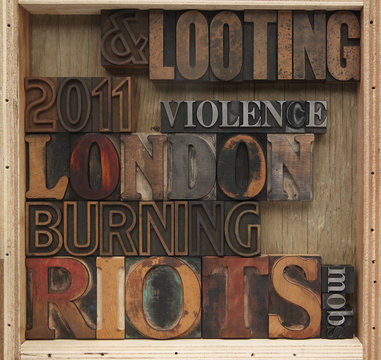 London riot words in old type