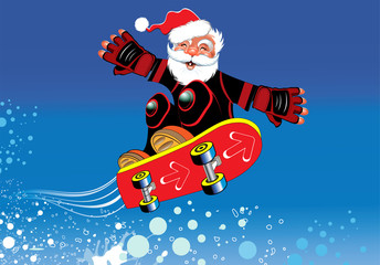 Santa Claus on a skateboard