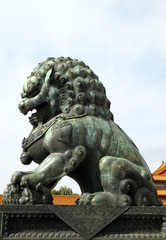 lion at entrance of The Forbidden City in Beijing, China