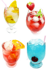 group of cold cocktails drinks with fruit