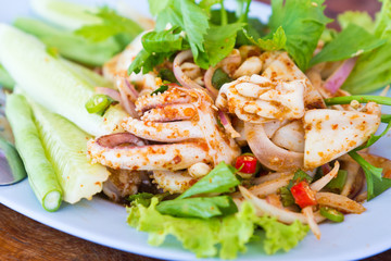 Spicy Asian food made ​​from the squid.