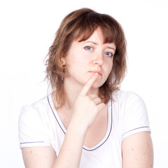 woman, white background, emotions