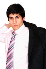 portrait of a business man holding his jacket