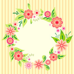 Colorwul floral card with decorative garland of flowers