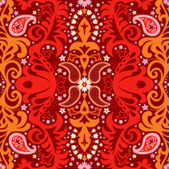 Bright oriental floral ornament in red and brown