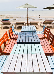 Tables, chairs, colorful seaside