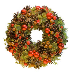 Red Christmas wreath from natural materials