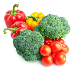 Set of different vegetables over white background.