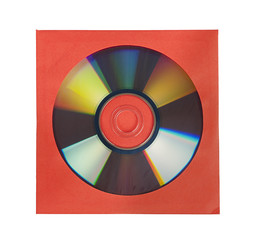 CD or DVD in red paper case, isolated over white