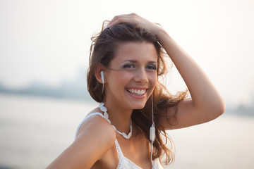 happy woman with earphones