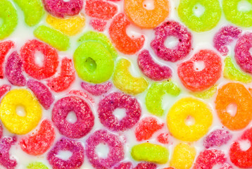 Colorful children's brealcereal and milk background