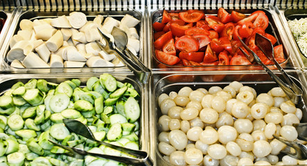 tray of a self service buffet with vegetables