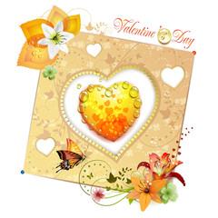 Valentine's day card. Heart with lily and butterfly