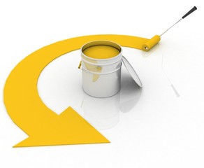 open bucket with yellow paint and roller © 3ddock