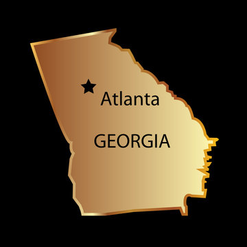 Gold Georgia State Map With Capital Name