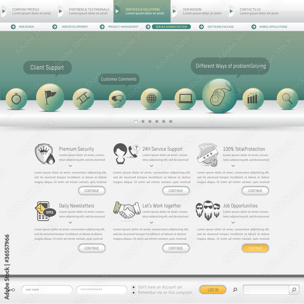 Poster web site template with icon set