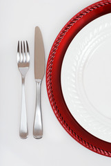 red and white Christmas place setting