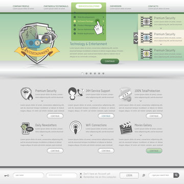 Web site design template with icons set