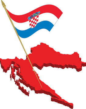 Croatia 3d Map And Waving Flag