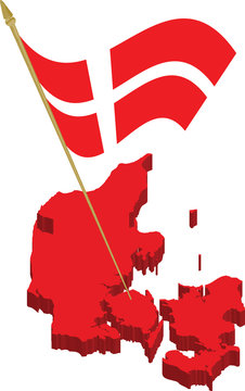 Denmark 3d Map And Waving Flag