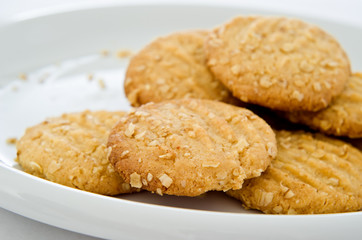 Oat Biscuits on White China Plate