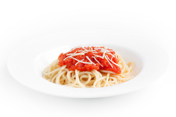 Spaghetti with tomato sauce and cheese