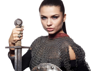 Portrait of a medieval female knight in armour