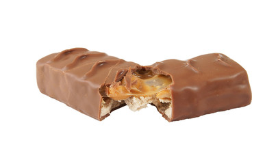 Chocolate covered bar isolated on white