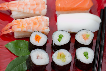 Seafood, Sushi - traditional sushi and rolls on the dish
