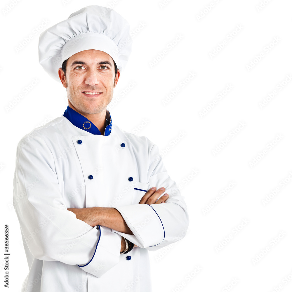 Wall mural smiling chef isolated on white