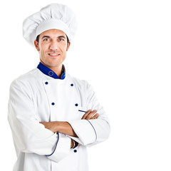 Smiling chef isolated on white