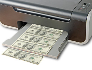 Printer printing fake dollar bills