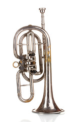 old trumpet isolated on white
